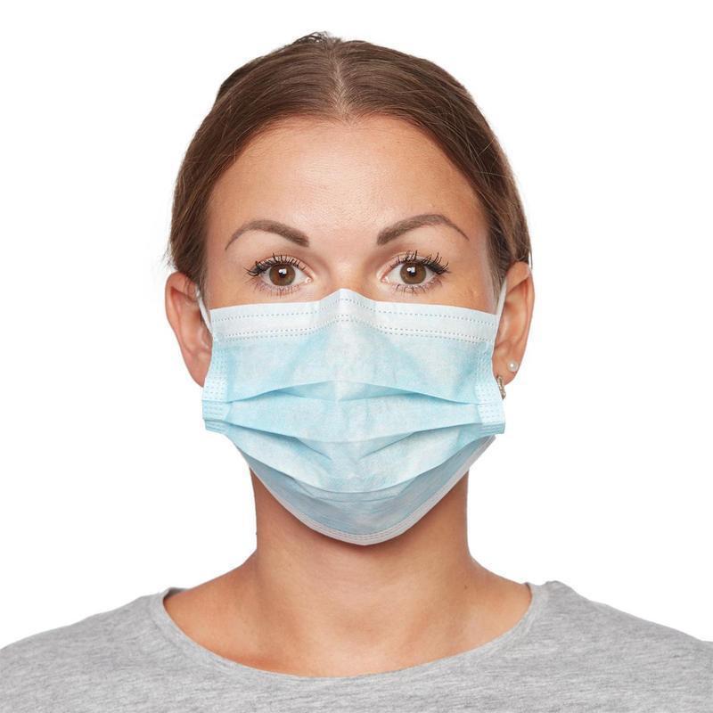 Маска медицинская 3-х сл. голубая п/э 50шт/уп