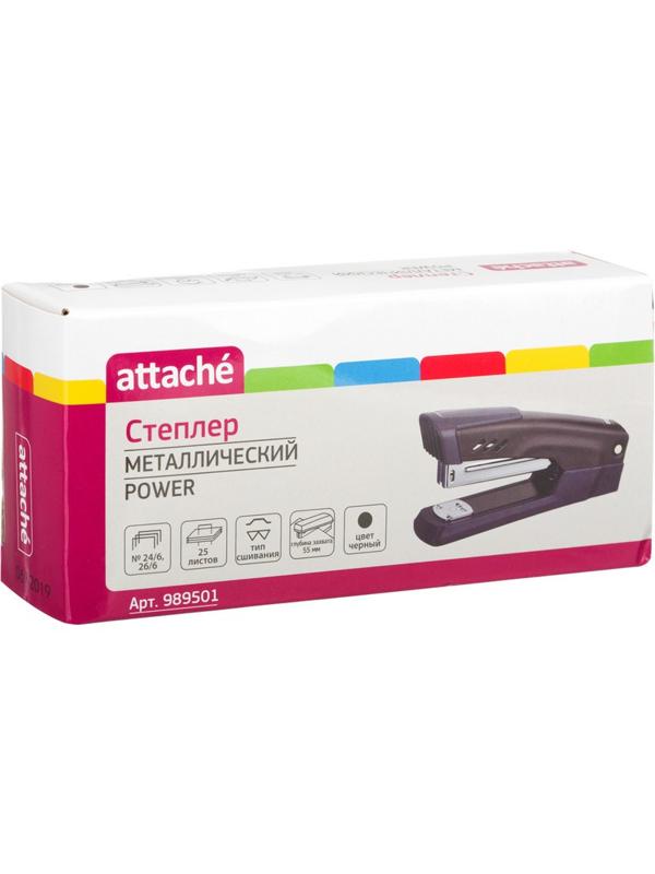 Степлер Attache Power №24/6-26/6 до 25л., металл., черный, глубина 55мм