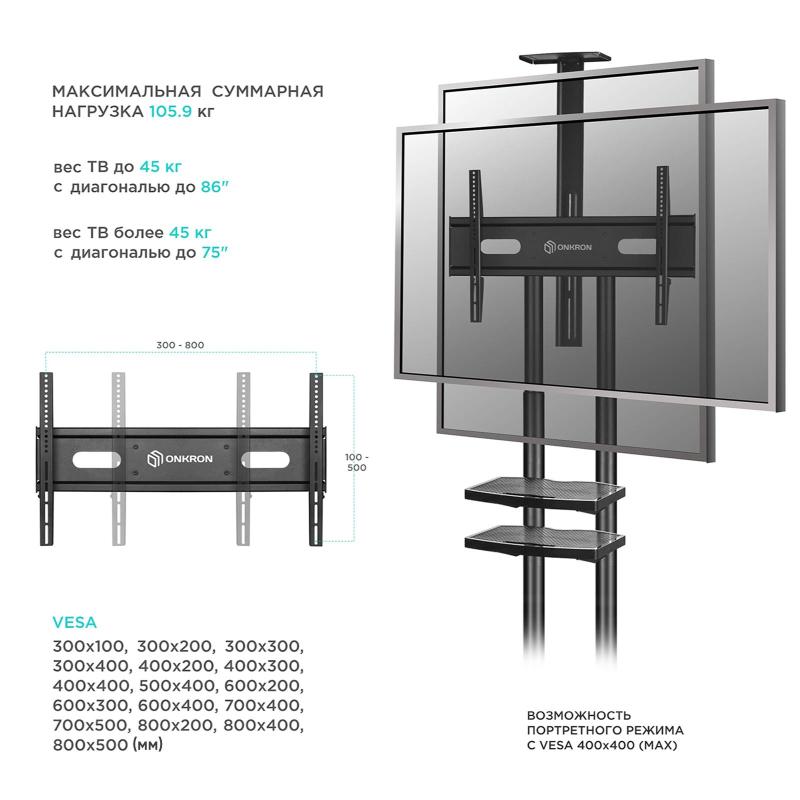 Стойка мобильная Onkron TS1881 чёрная