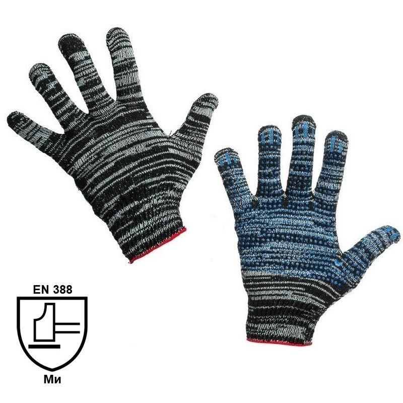 Перчатки защ трикотажн с ПВХ Точка 4 нити 42г 10кл графит 300пар/уп 1291366