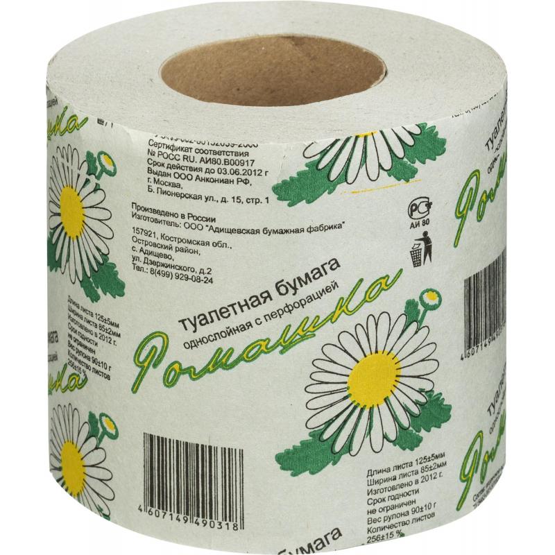 Бумага туалетная 1-сл. ОСТРОВСКАЯ Ромашка втул. сер 26м, 48рул/уп