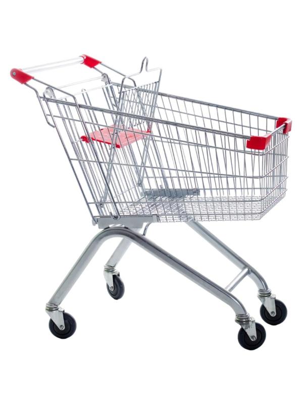Тележка покупательская MDM_TP-60L покупател. с дет. Сид-ем, цинк/красн