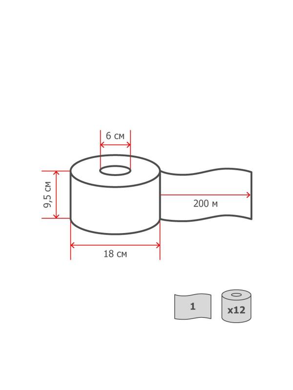 Бумага туалетная д/дисп 1сл сер макул втул 200м 12рул/уп 200N1
