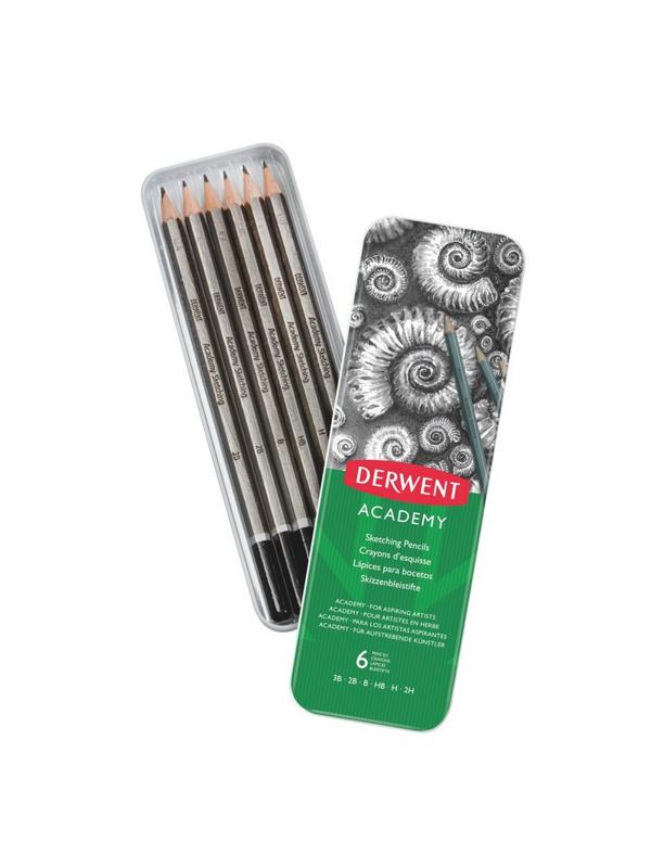 Набор карандашей черногр. Derwent Academy Sketching Tin 6шт 3B-2H мет кор