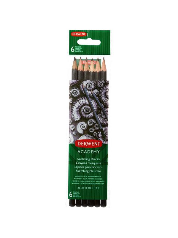 Набор карандашей черногр. Derwent Academy Sketching Hang Pack 6шт 2H-3B