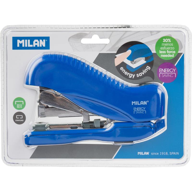 Степлер Milan (N24/6, 26/6) до 30лис, энергосберегающий,пластик,син