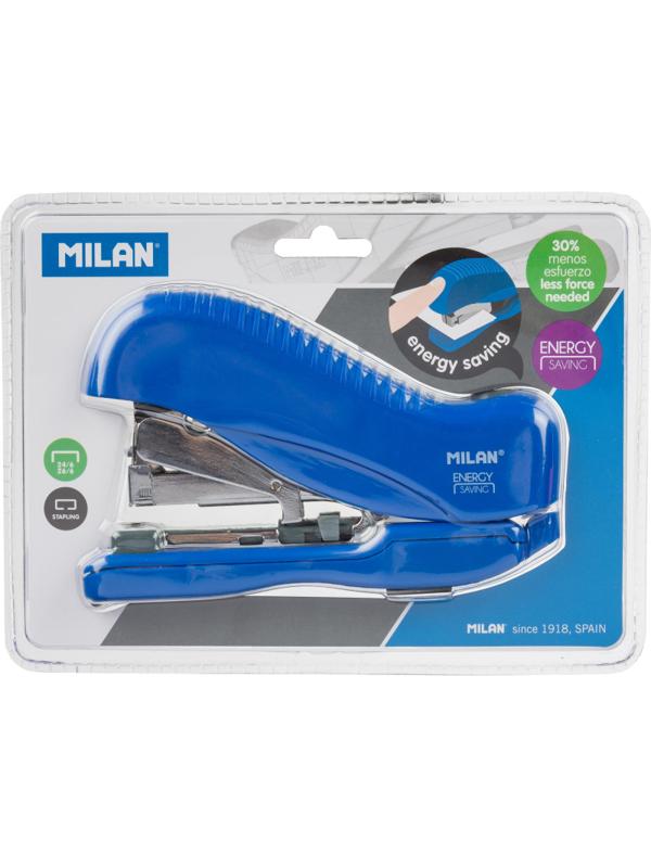 Степлер Milan (N24/6, 26/6) до 30лис, энергосберегающий,пластик,син
