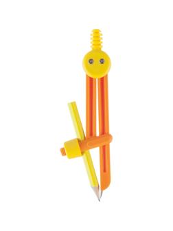 Циркуль №1 School пластиковый, длина 135мм, с карандашом, оранжевый,блистер