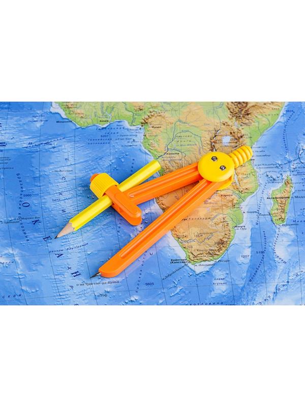 Циркуль №1 School пластиковый, длина 135мм, с карандашом, оранжевый,блистер