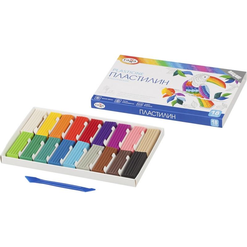 Пластилин Гамма КЛАССИЧЕСКИЙ 18 цв, со стеком, к/к 360г, 281035