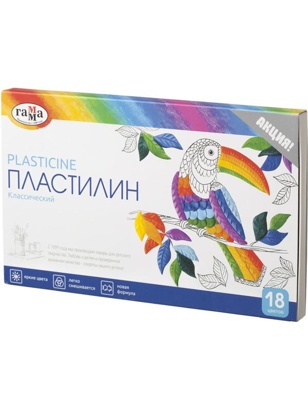 Пластилин Гамма КЛАССИЧЕСКИЙ 18 цв, со стеком, к/к 360г, 281035
