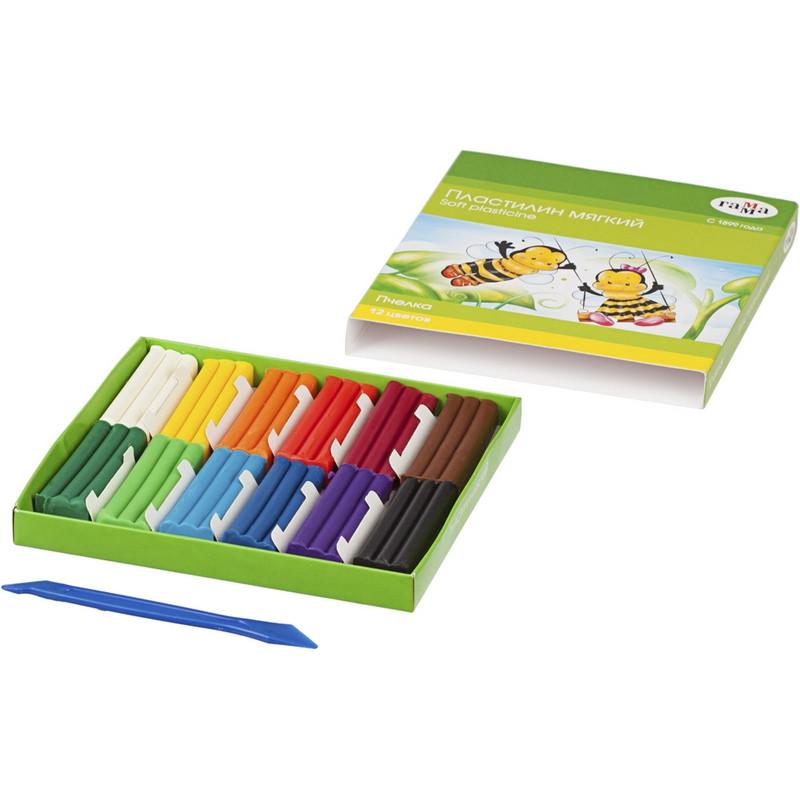 Пластилин Гамма Пчелка мягкий 12цв, со стеком, к/к, 180г, 280032Н