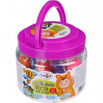 Тесто для лепки Гамма Малыш,15 цветов по 25г, 2 формочки, 211218_05