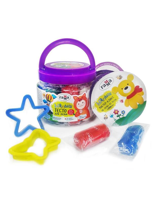 Тесто для лепки Гамма Малыш,15 цветов по 25г, 2 формочки, 211218_05