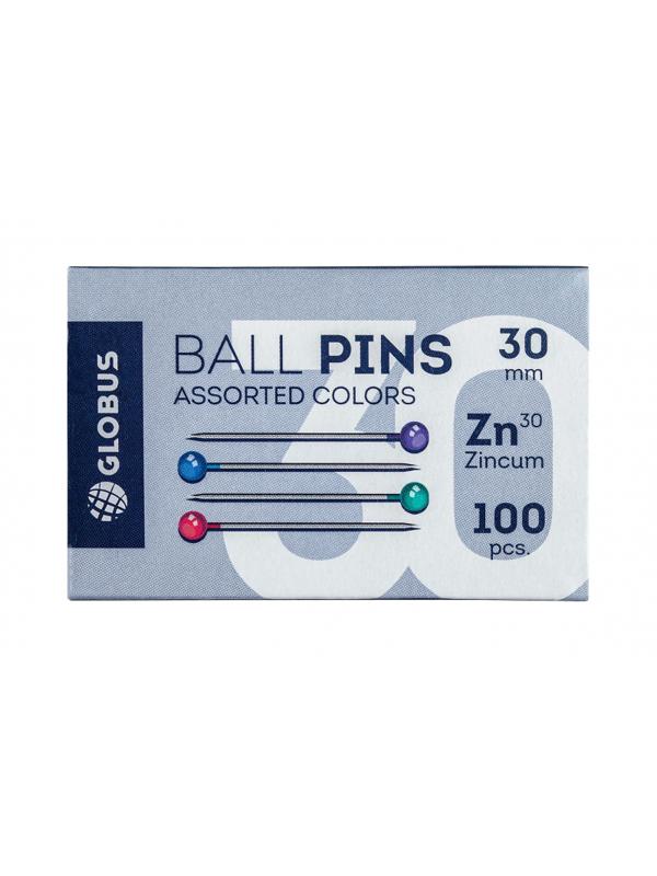 Булавки для пробковых досок Глобус 30 мм 100 шт цвет ассорти, карт уп