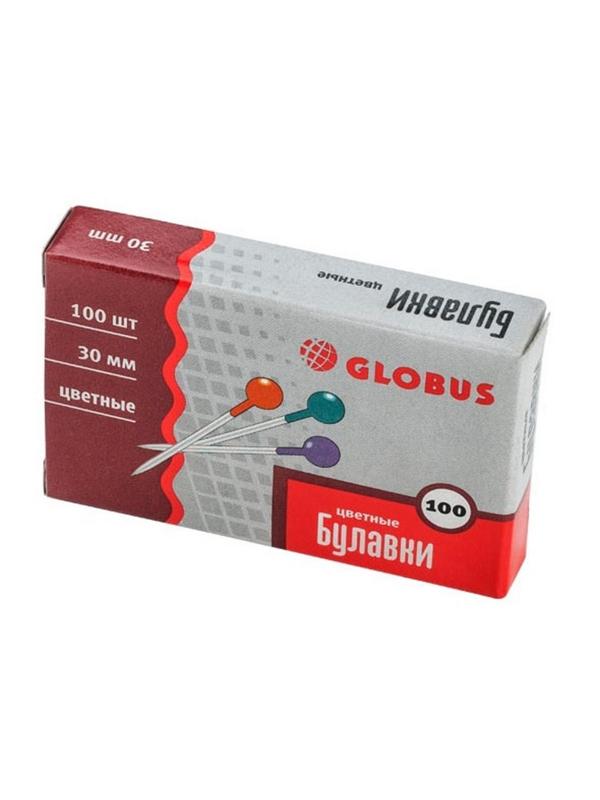 Булавки для пробковых досок Глобус 30 мм 100 шт цвет ассорти, карт уп