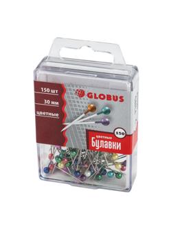 Булавки для пробковых досок Глобус 30 мм 150 шт цвет ассорти, пласт.бокс
