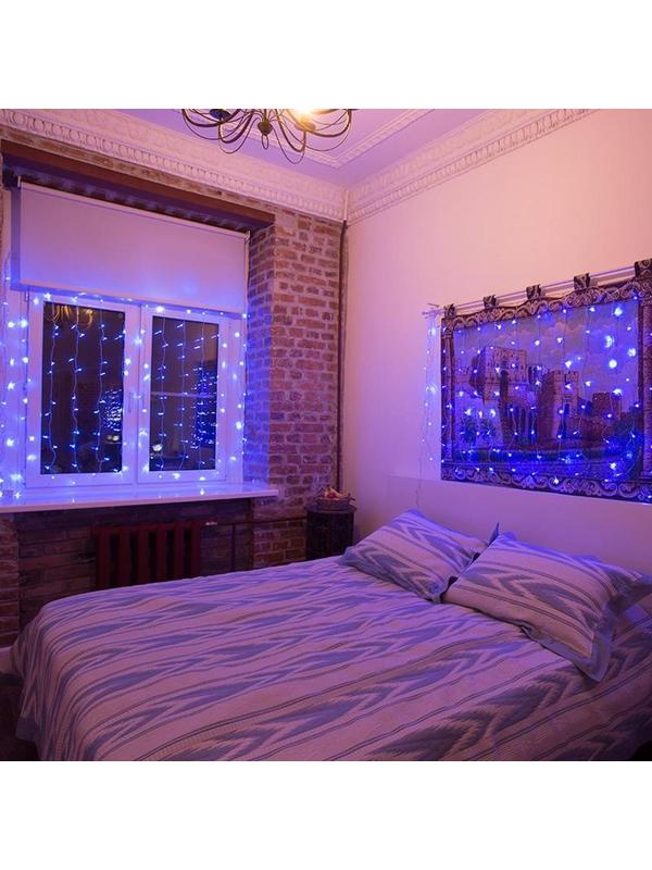Гирлянда светодиодная Занавес 1,5x1 м, 96 LED, мерцание, Синий,  235-023
