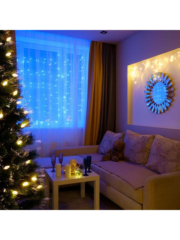 Гирлянда светодиодная Занавес 1,5x1 м, 96 LED, мерцание, Синий,  235-023