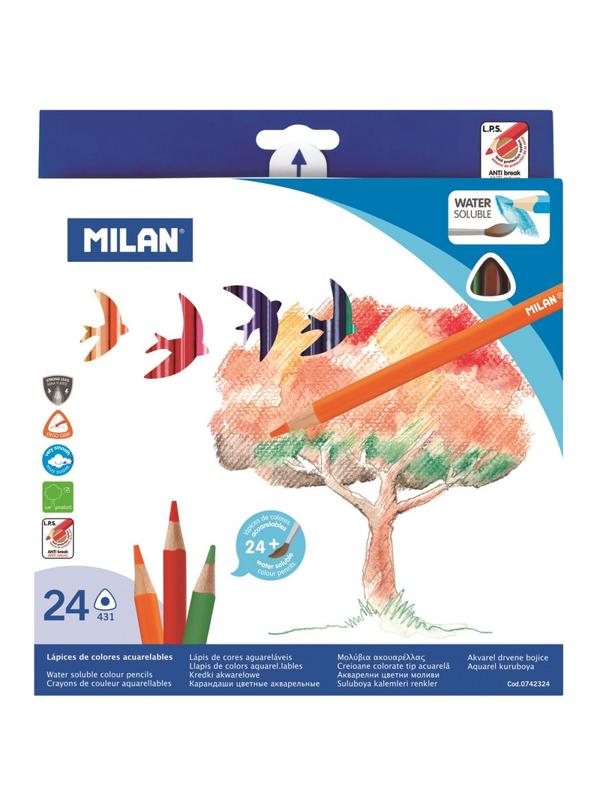 Карандаши акварельные цветные 24цв 3-гран Milan