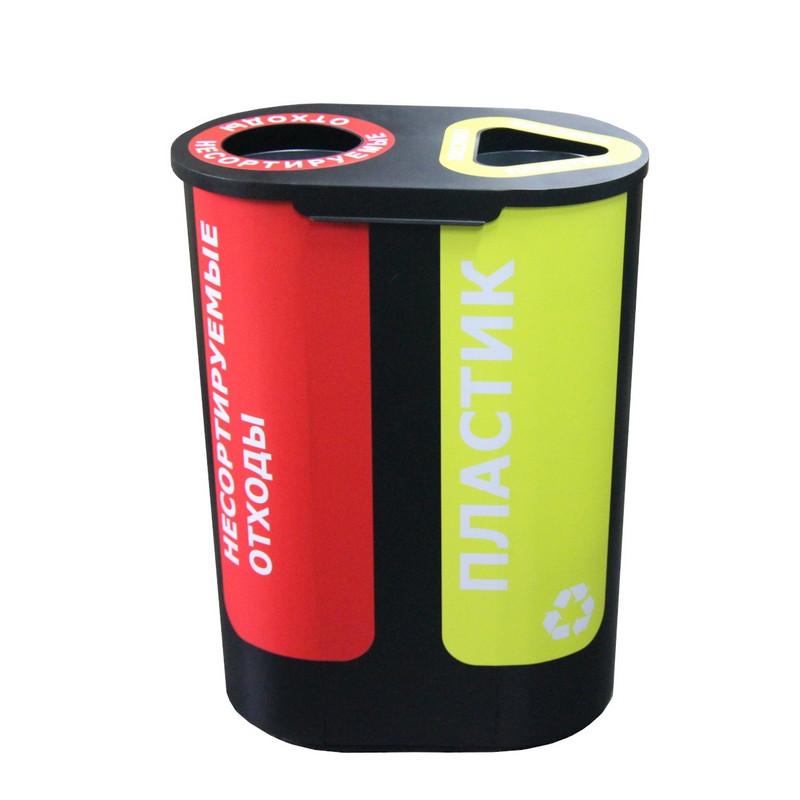 Урна для раздел сбор мусор Акцент2 черная 2-х секцион с наклейк объем2х48л