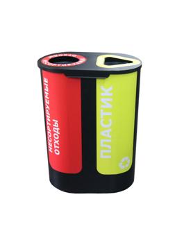 Урна для раздел сбор мусор Акцент2 черная 2-х секцион с наклейк объем2х48л