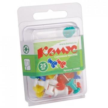 Кнопки силовые д/пробковых досок Комус,пластик.шляпка,ассорти,европ,25шт/уп