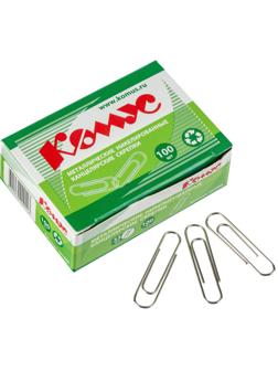 Скрепки КОМУС никелированные, 33 мм, негофрированные, 100 шт/уп