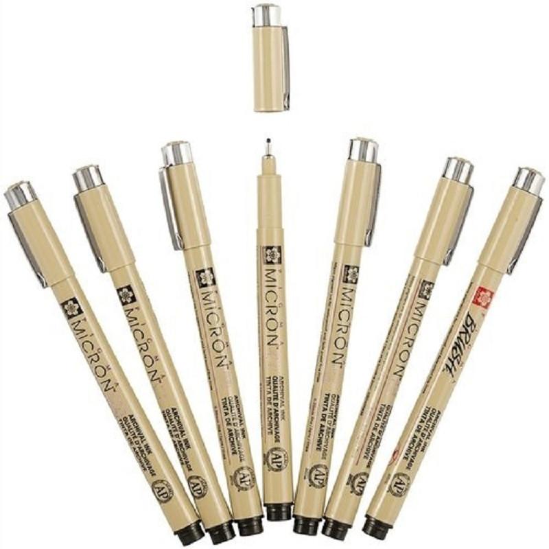Набор капиллярных ручек Sakura Pigma Micron 6 + brush, POXSDK7B