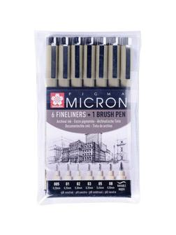 Набор капиллярных ручек Sakura Pigma Micron 6 + brush, POXSDK7B