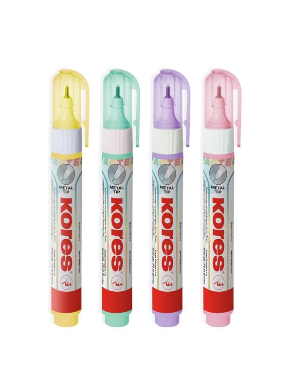 Корректирующий карандаш 10г (8мл) Kores Pastel ассорти:роз,желт,фиол,мятн