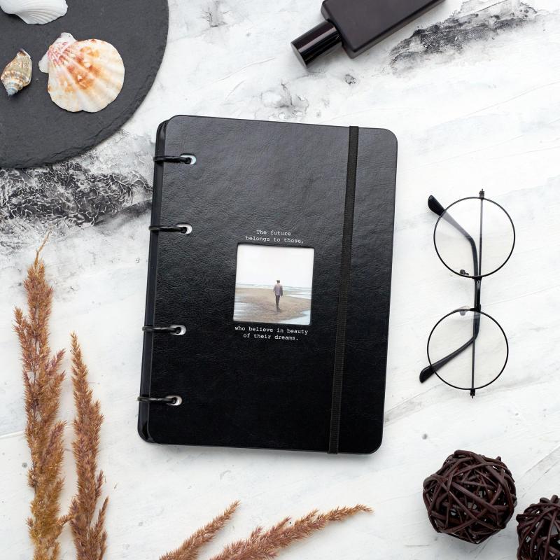 Бизнес-тетрадь Infolio А5 120л, клетка, кольца, кож.зам. Window N1819