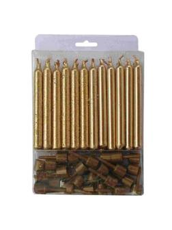 Набор свечей Золотых с блестками 24(12+12)шт/уп с держателя 6см арт.6050528