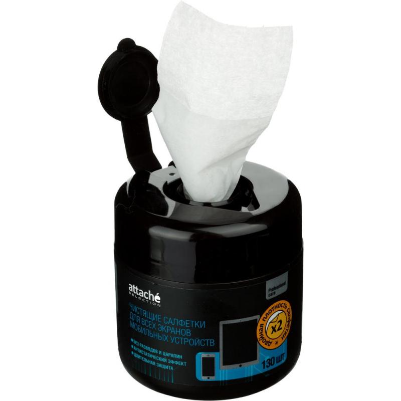 Салфетки Attache Selection д/экранов моб/устр, туба, пов/пл, 130 шт, 55х105