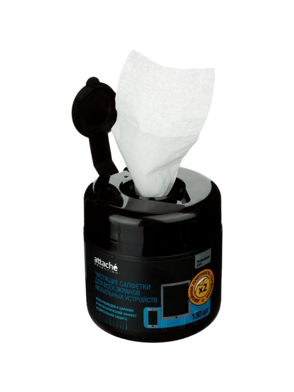 Салфетки Attache Selection д/экранов моб/устр, туба, пов/пл, 130 шт, 55х105