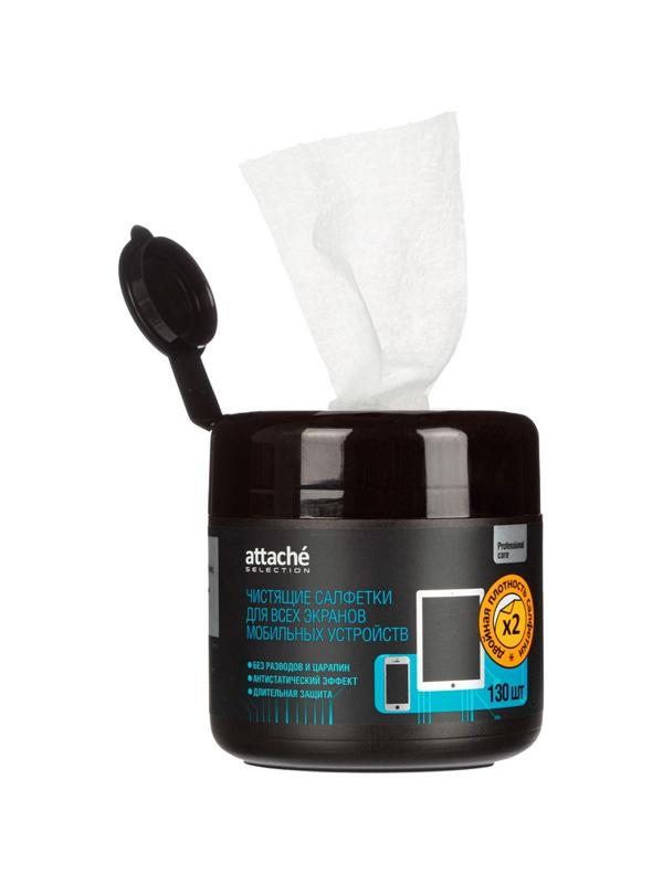 Салфетки Attache Selection д/экранов моб/устр, туба, пов/пл, 130 шт, 55х105