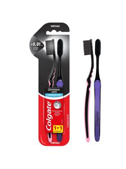 Зубная щетка Colgate Шелк. Нити с углем (черная) 1+1 мягкая