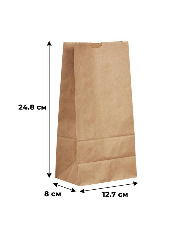 Пакет бумажный 127х80х248 мм,50гр/м2,  крафт коричневый 1000шт/уп