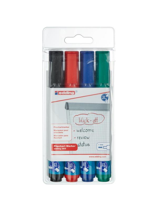 Набор маркеров для флипчартов EDDING 383, 1-5 мм, 4 цвета в ПВХ конверте