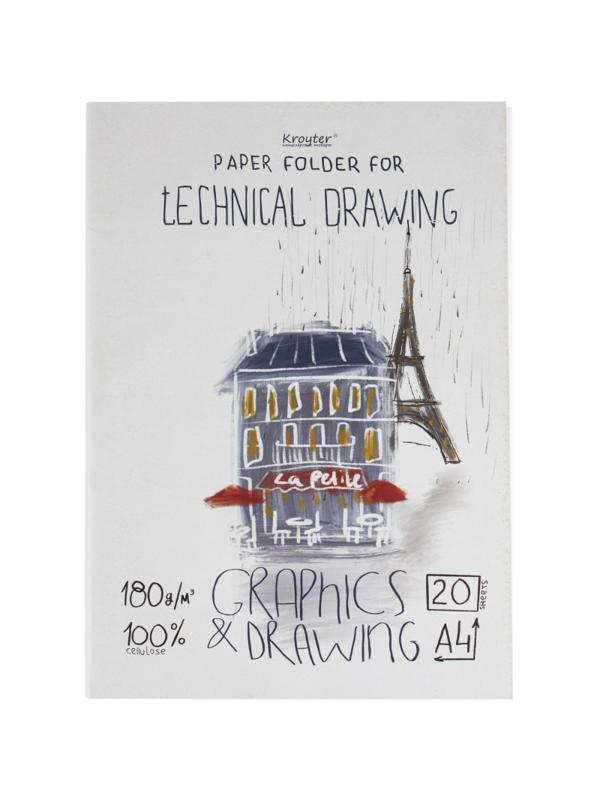 Папка для черчения Kroyter А4,20л,180гр/м2, обл.с тиснен.  Сити 00172
