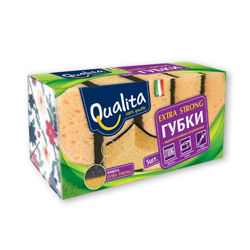 Губки для мытья посуды QUALITA EXTRA STRONG 5 шт/уп