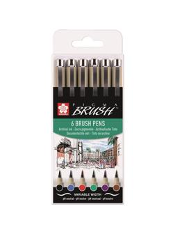 Набор капиллярных ручек Sakura Pigma Brush 6 цветов, POXSDKBR6