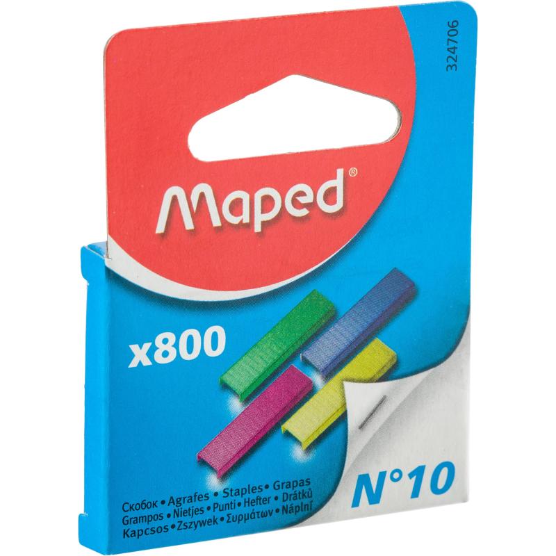 Скобы для степлера №10 Maped цветные,оцинкованные,800 шт/уп,европодв,324706