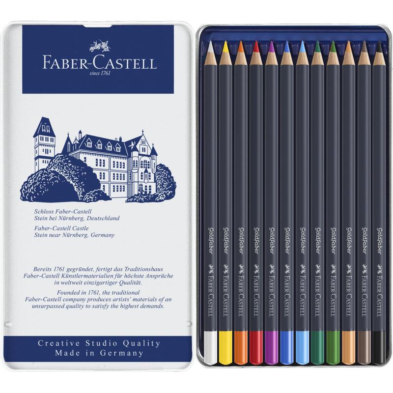 Карандаши цветные Faber-Castell Goldfaber 12цв., круглые,метал.короб,114712