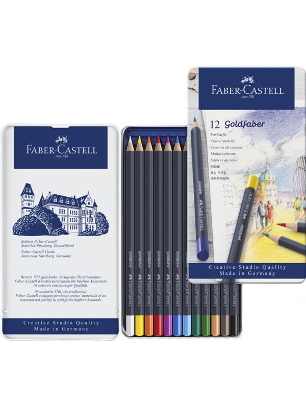 Карандаши цветные Faber-Castell Goldfaber 12цв., круглые,метал.короб,114712