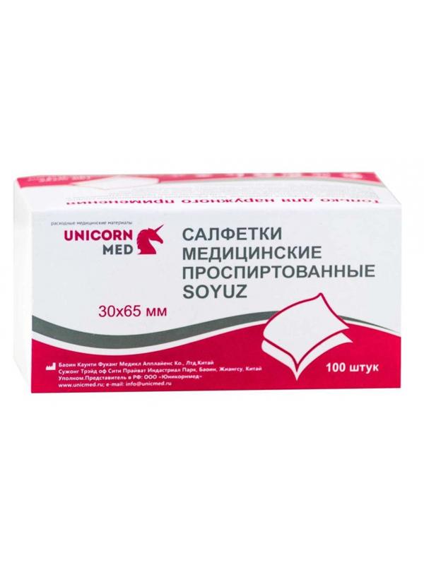 Салфетка спиртовая, антисептическая, этил. сп. 30х65мм SOYUZ 100шт/уп