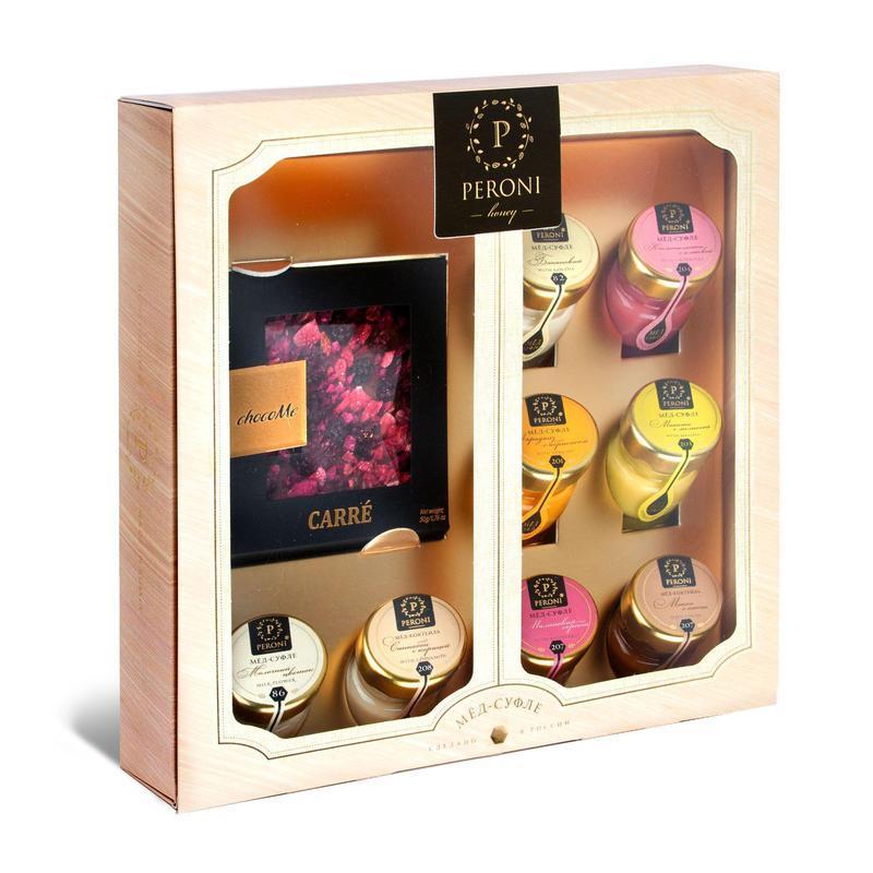 Набор ШОК-О-МЁД, (Шоколад 50гр + 8 баночек по 30мл мёда) 321