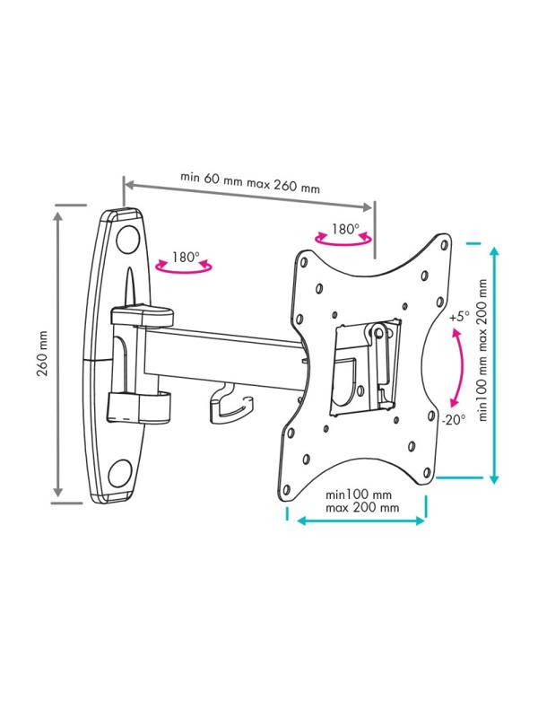 Кронштейн VLK TRENTO-5, TV 20-43,настенный, наклонно-поворотный, чер