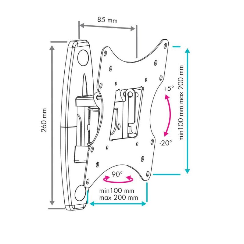 Кронштейн VLK TRENTO-4, TV 20-43, настенный, наклонно-поворотный, чер