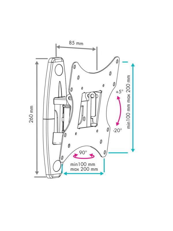 Кронштейн VLK TRENTO-4, TV 20-43, настенный, наклонно-поворотный, чер